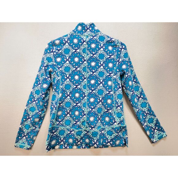 Talbots Womens Activewear Jacket Size  XS Blue White Geo Moroccan Tile Pullover - Picture 9 of 13